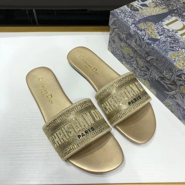 Dior Golden flat slippers with crystal on