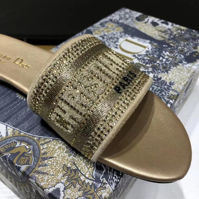 Dior Golden flat slippers with crystal on