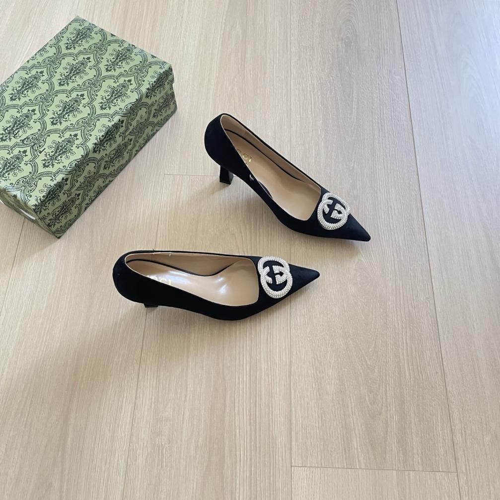 GUCCI Crystal GG lady heel shoes