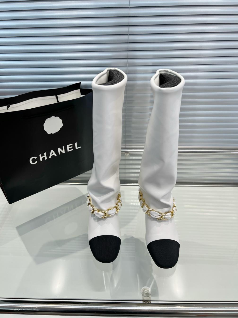 Chanel lambskin long leather winter boots