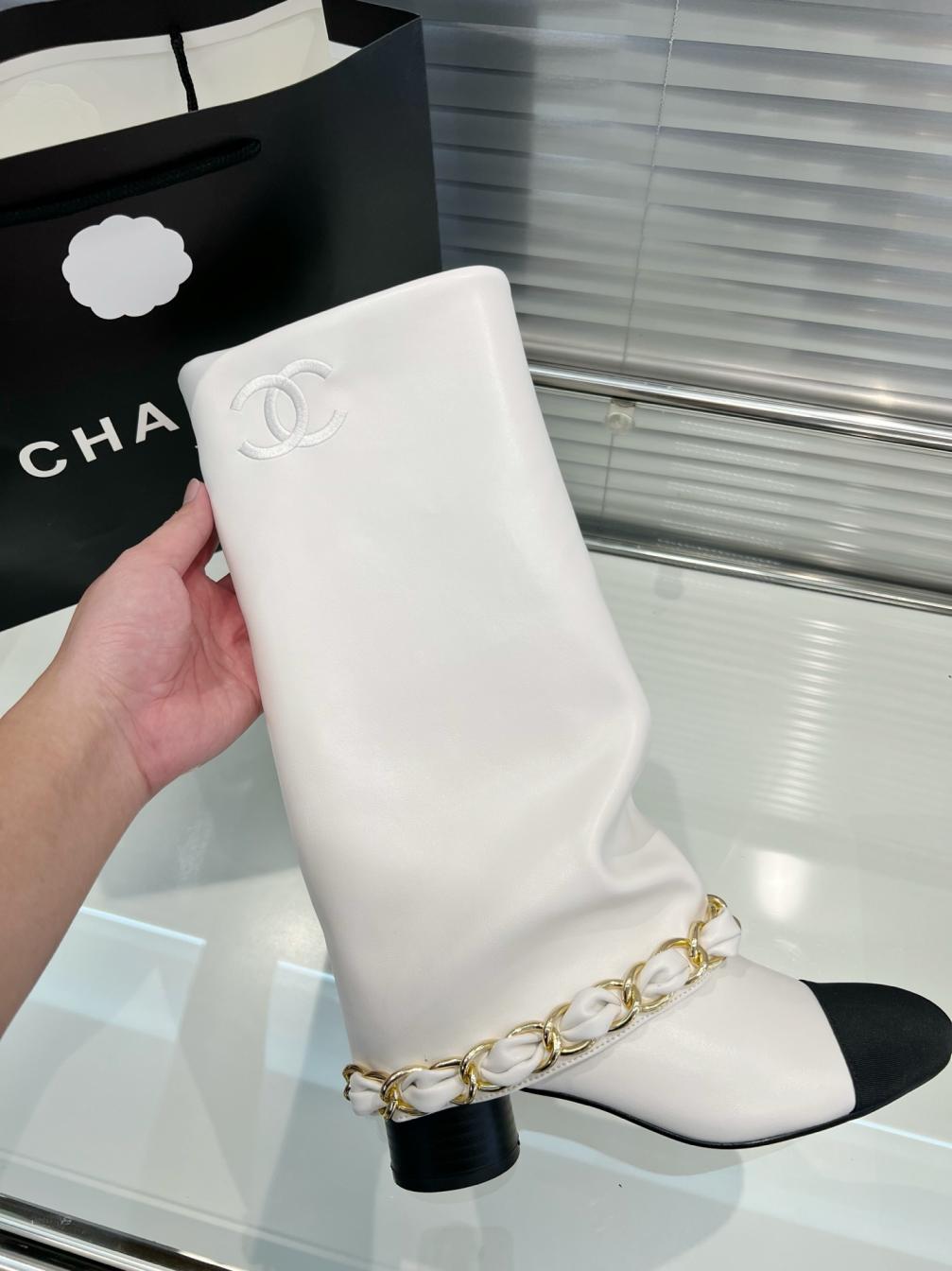 Chanel lambskin long leather winter boots