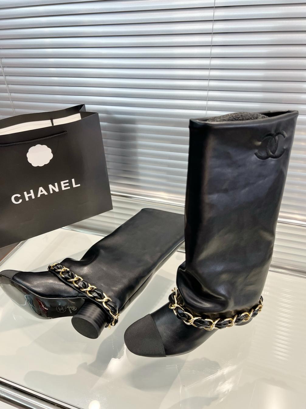 Chanel lambskin long leather winter boots